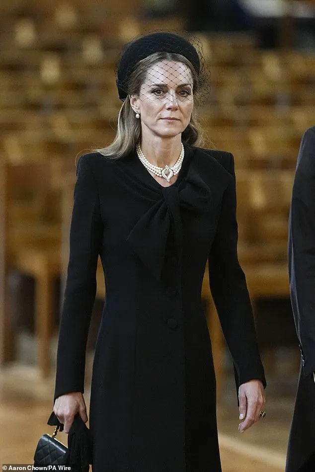Kate Wears Royal Mourning Attire Featuring Queen Elizabeth II's Pearl Jewelry at Duchess of Kent's Funeral