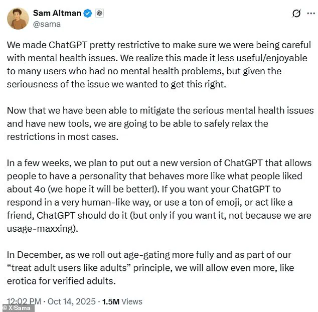 OpenAI Announces Policy Update for ChatGPT: Explicit Content for Verified Adults Amid Progress in Mental Health Safeguards