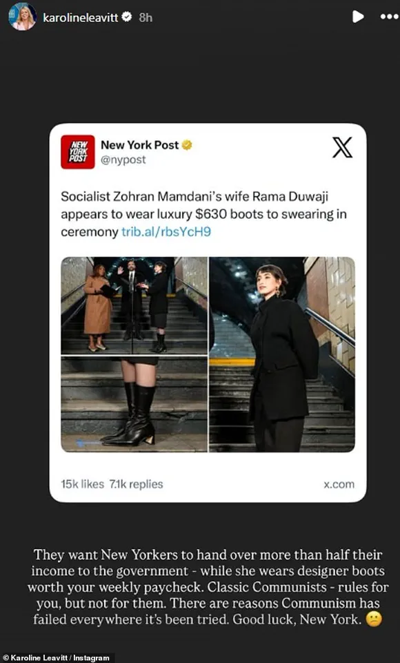 White House Press Secretary Accuses Zohran Mamdani's Wife of Hypocrisy Over $630 Boots, Contradicting Socialist Principles