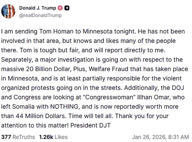 Noem's Social Media Post Celebrating Federal Efforts Criticized for Timing Amid Minnesota Shooting Crisis