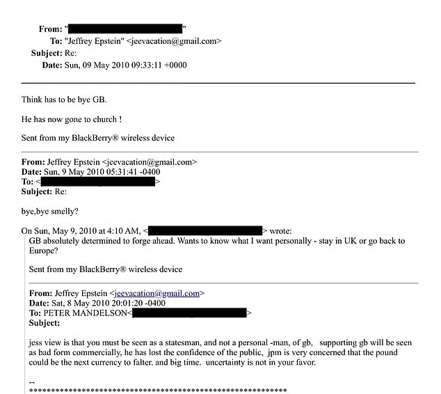 DOJ Files Reveal Mandelson's Secret Communications with Epstein During 2008 Crisis