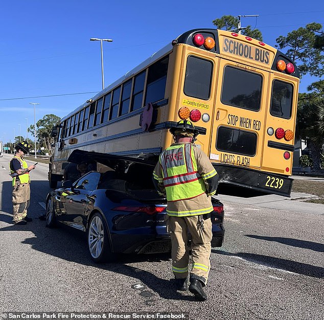 Speeding Jaguar Slams Into School Bus, Miraculously Leaving No One Dead