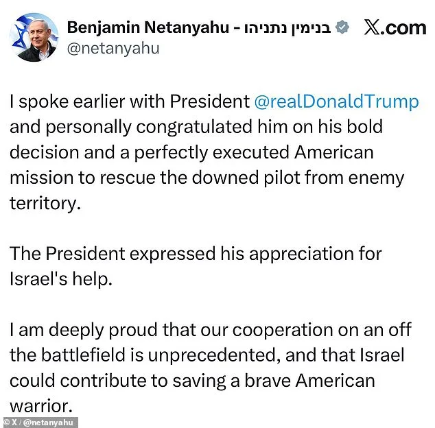 Netanyahu Congratulates Trump After Daring U.S. Rescue Mission in Iran