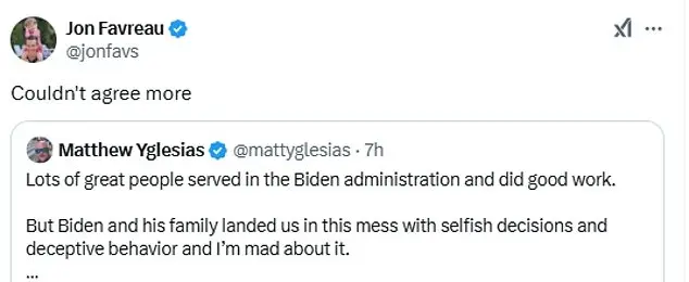 Liberal podcaster Jon Favreau expresses willingness to vote for a Democrat in 2028 if they harshly criticize Joe Biden and his family.