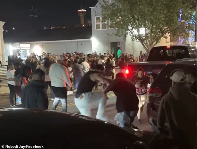 Wild brawl involving multiple people outside a bar in San Antonio, Texas
