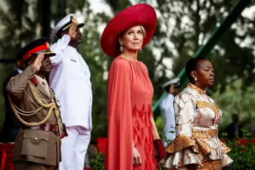 Queen Maxima of Netherlands Dazzles in Red Feather Dress During State Visit to Kenya