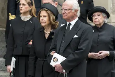 Queen Silvia Uses Crutch and Husband's Support at Funeral for King's Distant Cousin
