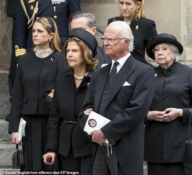 Queen Silvia Uses Crutch and Husband's Support at Funeral for King's Distant Cousin